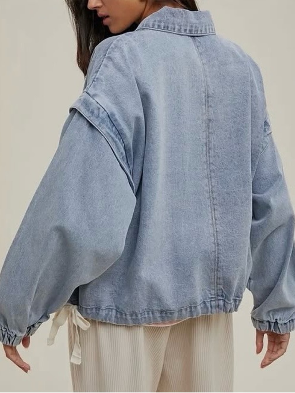 Wishlist Oversized Cotton Denim Cinch Hem Bomber Jacket Large - Picture 3 of 14